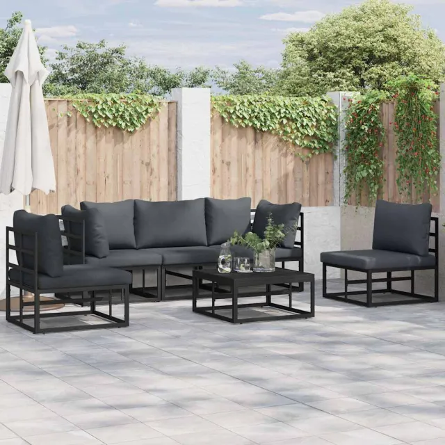 vidaXL Tuinbankenset 6 st Zwart Aluminium