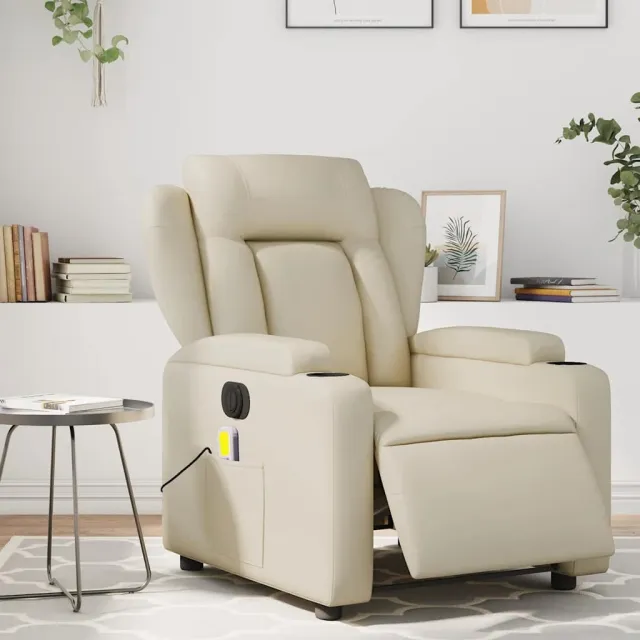 vidaXL Massagestoel verstelbaar elektrisch kunstleer crèmekleurig