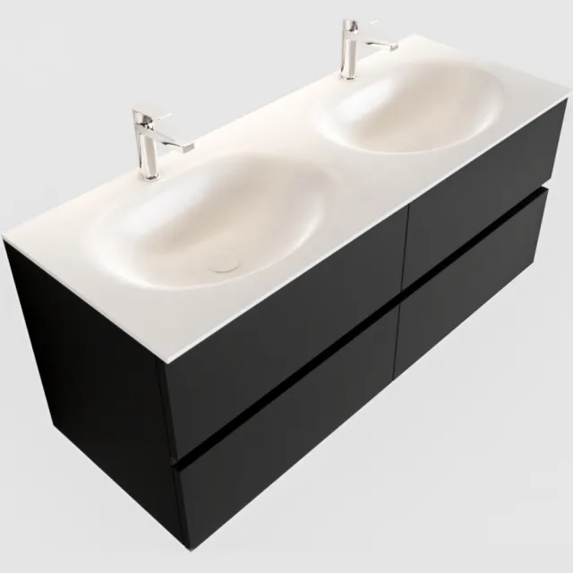 Boss & Wessing Badkamermeubel Solid Surface BWS Stockholm 120x45 cm Mat Zwart Urban Dubbel (2 kraangaten, 4 lades)