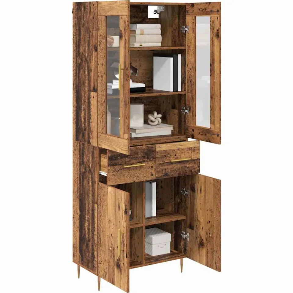 vidaXL Hoge kast 2 st Oudhout 69,5 x 34 x 180 cm Bewerkt hout Bruin