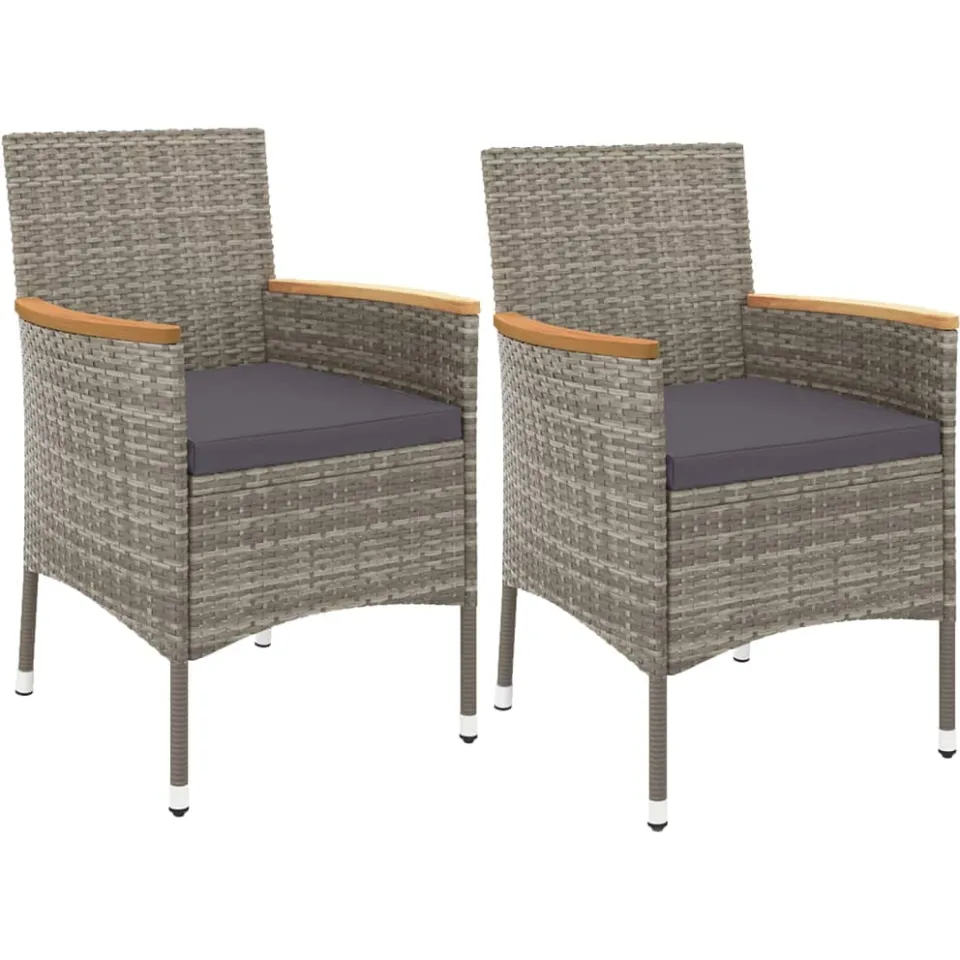 vidaXL 3-delige Bistroset met kussens poly rattan grijs
