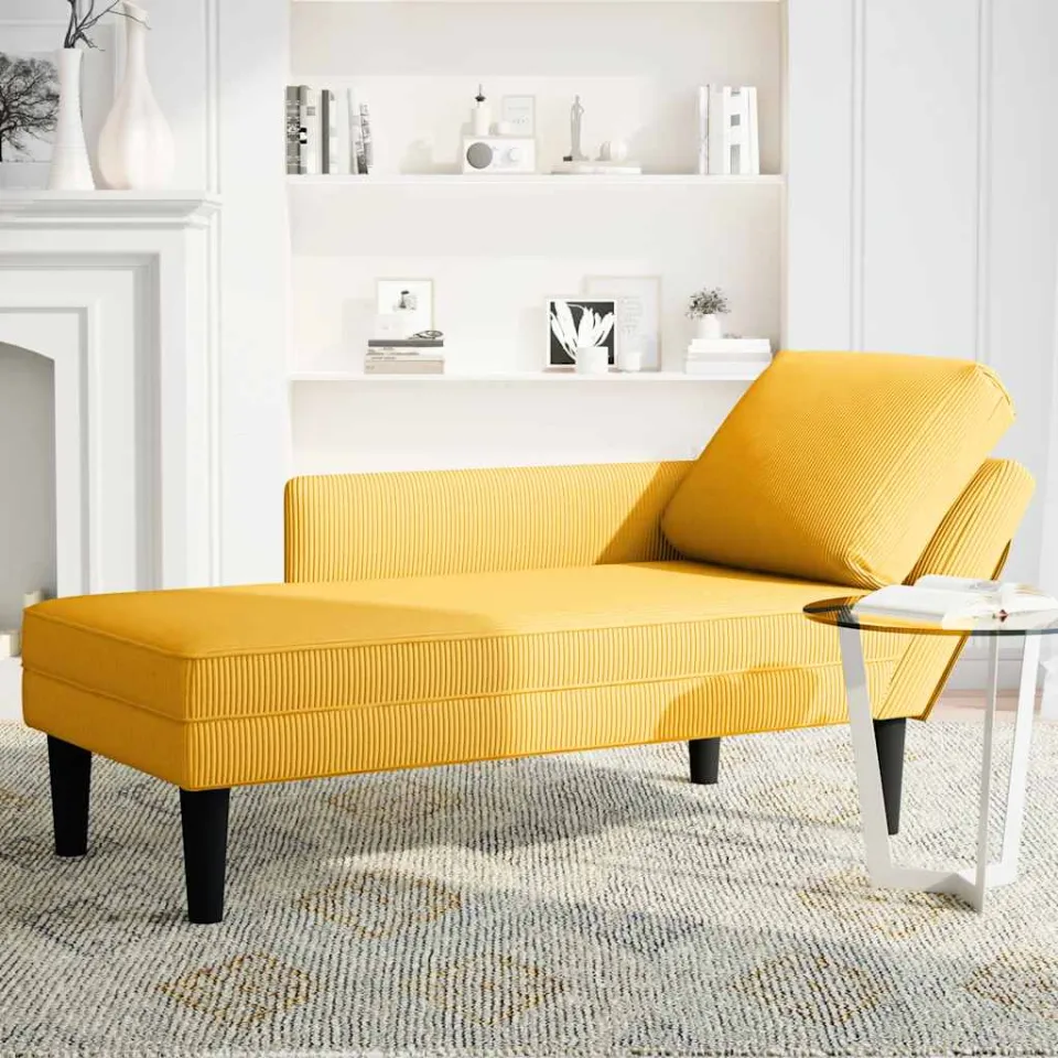 vidaXL Chaise longue met kussen corduroy stof lichtgeel geel, foto 3