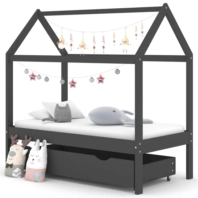 vidaXL Kinderbedframe met lade grenenhout donkergrijs 70x140 cm grijs, foto 2