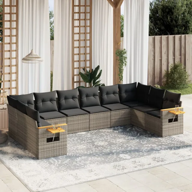 vidaXL 10-delige Loungeset met kussens poly rattan grijs, foto 2