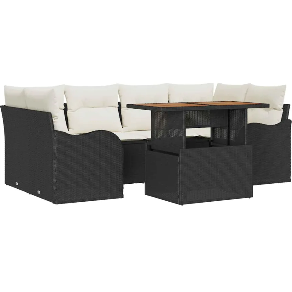 vidaXL Tuin Sofa Set 7 st Zwart Poly riet