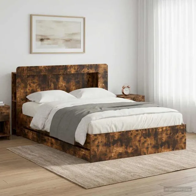 vidaXL Bedframe met opbergruimte en hoofdbord met lade Gerookt eiken