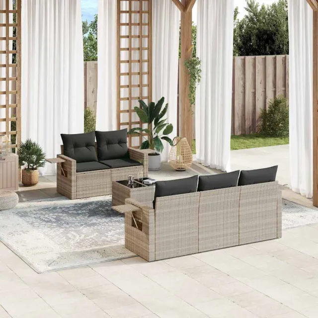vidaXL 6-delige Loungeset met kussens poly rattan lichtgrijs grijs, foto 2