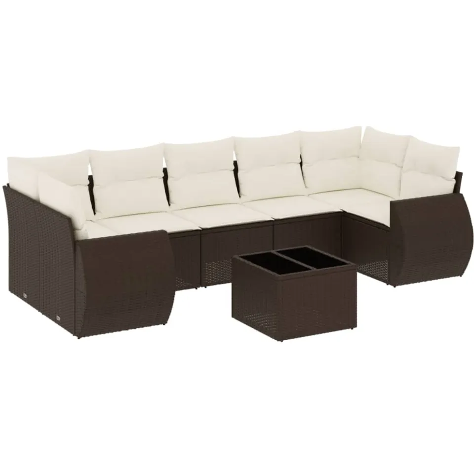 vidaXL 8-delige Loungeset met kussens poly rattan bruin, foto 3