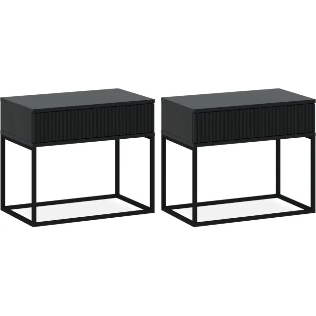 KONSIMO RECTUS Nachtkastje Set van 2 - met lade - Bijzettafeltjes (2 stuks) - Antraciet - 60x52x39 cm