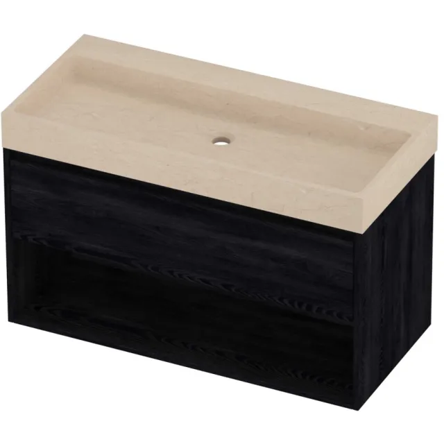 Proline Evoli Badmeubelset Hardsteen Loft Schap 100x46x62 cm Sand Stone Black Oak Eiken