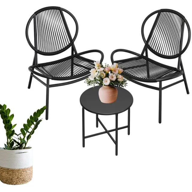 Signature Home Balkonmeubelset van 3 - Tuinset PE Polyrattan - Loungesets voor buiten - met tafel en 2 stoelen voor patio - tuin - balkon - tzwart