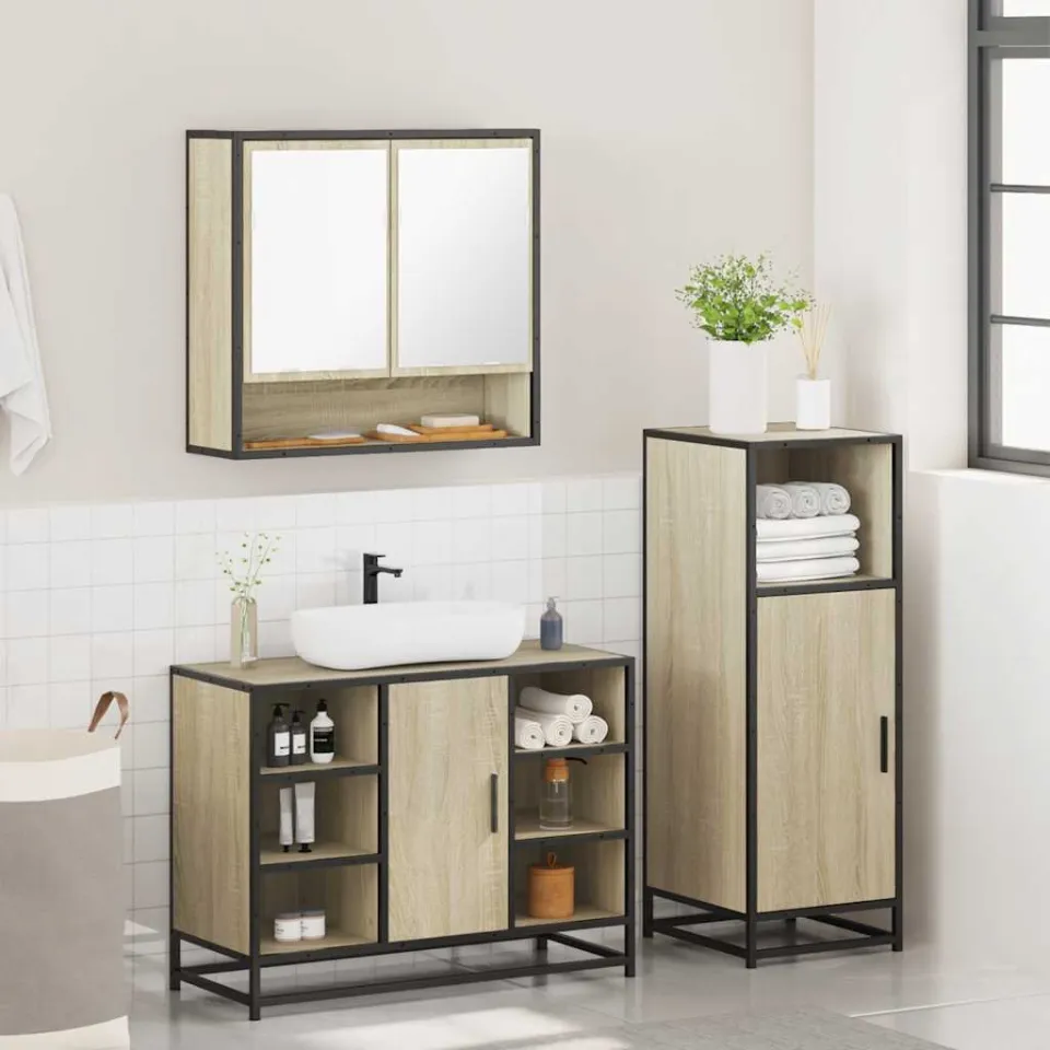 vidaXL 3-delige Badkamermeubelset bewerkt hout sonoma eikenkleurig, foto 4