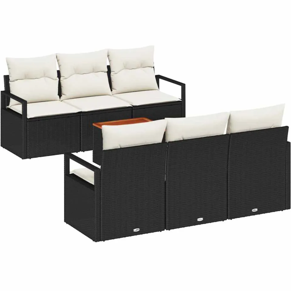 vidaXL Tuinbankenset 7 st Zwart poly rattan, foto 4