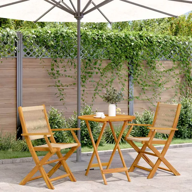 vidaXL 3-delige Bistroset polypropeen en massief hout beige, foto 2