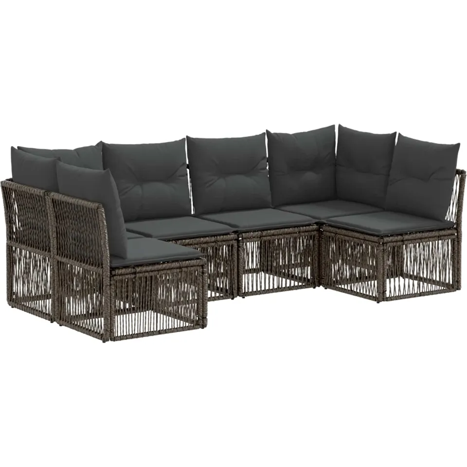 vidaXL Tuinbankenset 6 st 6-zits Grijs poly rattan, foto 3