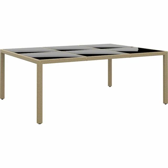 vidaXL Tuintafel 200x150x75 cm gehard glas en poly rattan beige, foto 2
