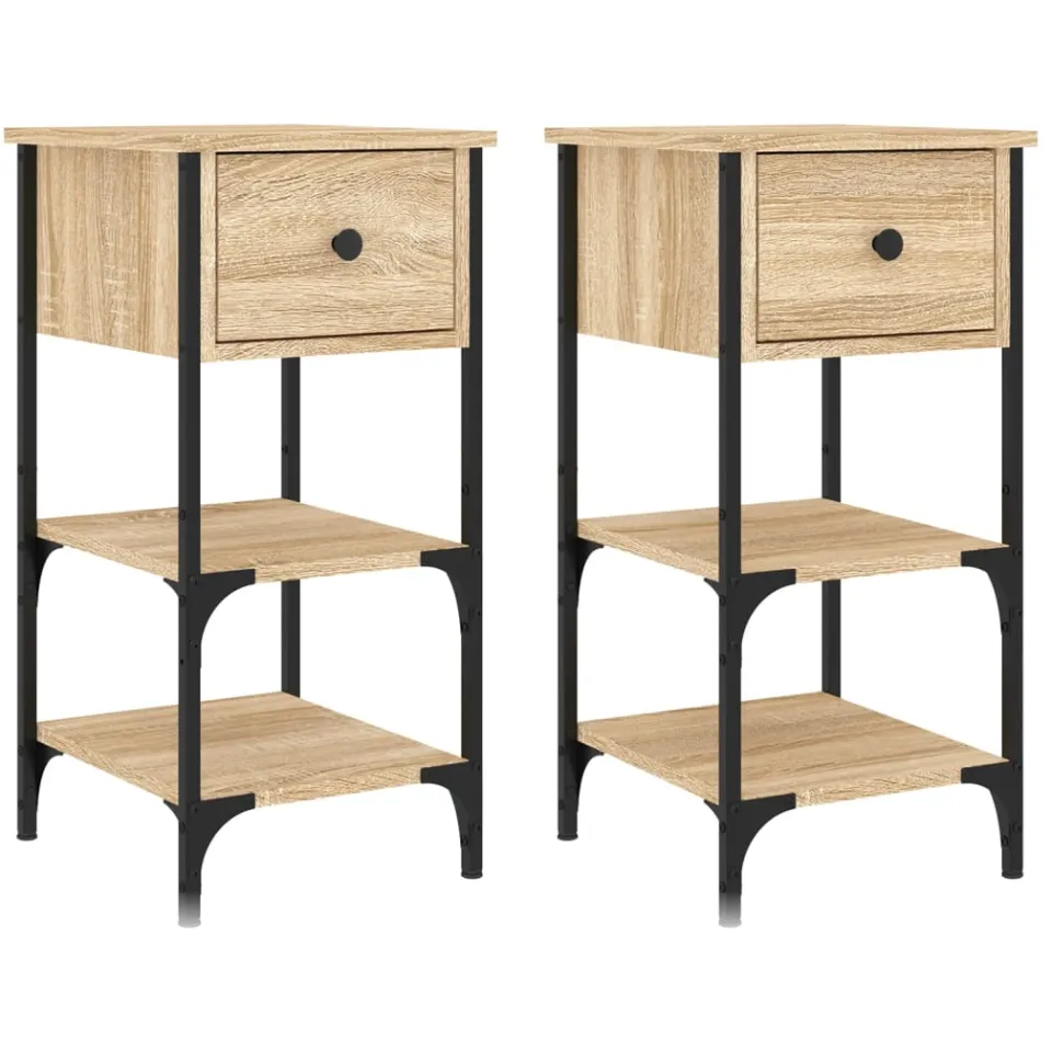 vidaXL Nachtkastjes 2 st 34x36x70 cm bewerkt hout sonoma eikenkleurig, foto 3