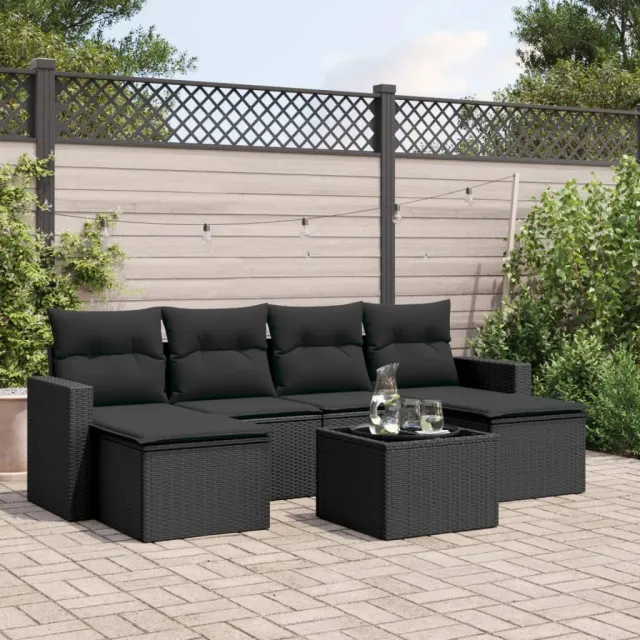 vidaXL 7-delige Loungeset met kussens poly rattan zwart, foto 2