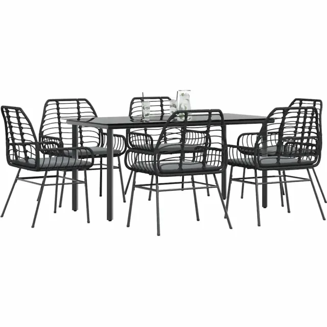 vidaXL 7-delige Tuinset met kussens poly rattan glas zwart