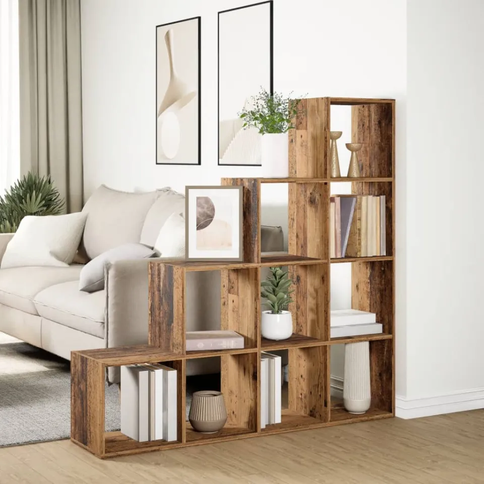 vidaXL Kamerscherm / boekenkast 131,5x29x131,5 cm hout oud hout bruin, foto 3