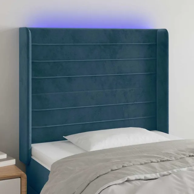 vidaXL Hoofdbord LED 103x16x118/128 cm fluweel donkerblauw