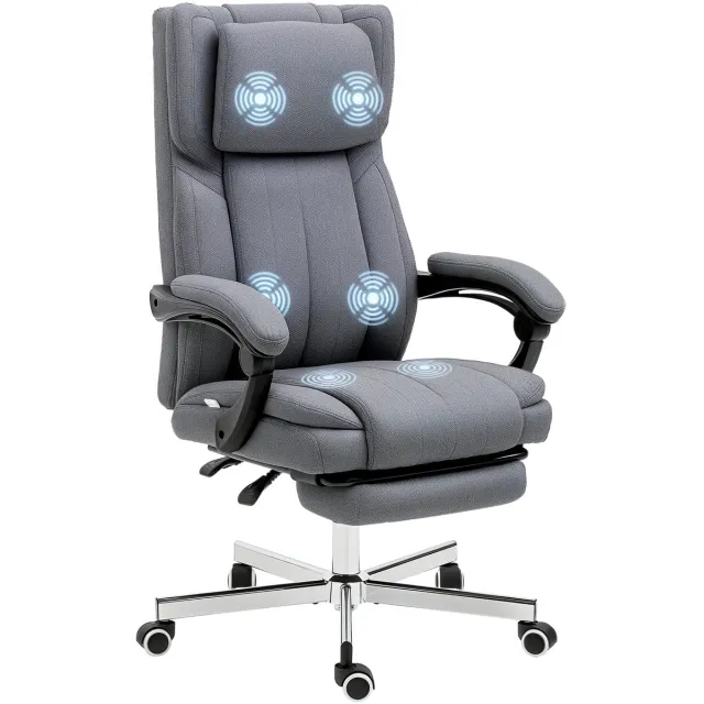 Vinsetto massage bureaustoel met voetensteun - Ergonomische bureaustoel, draaistoel - Grijs Grau