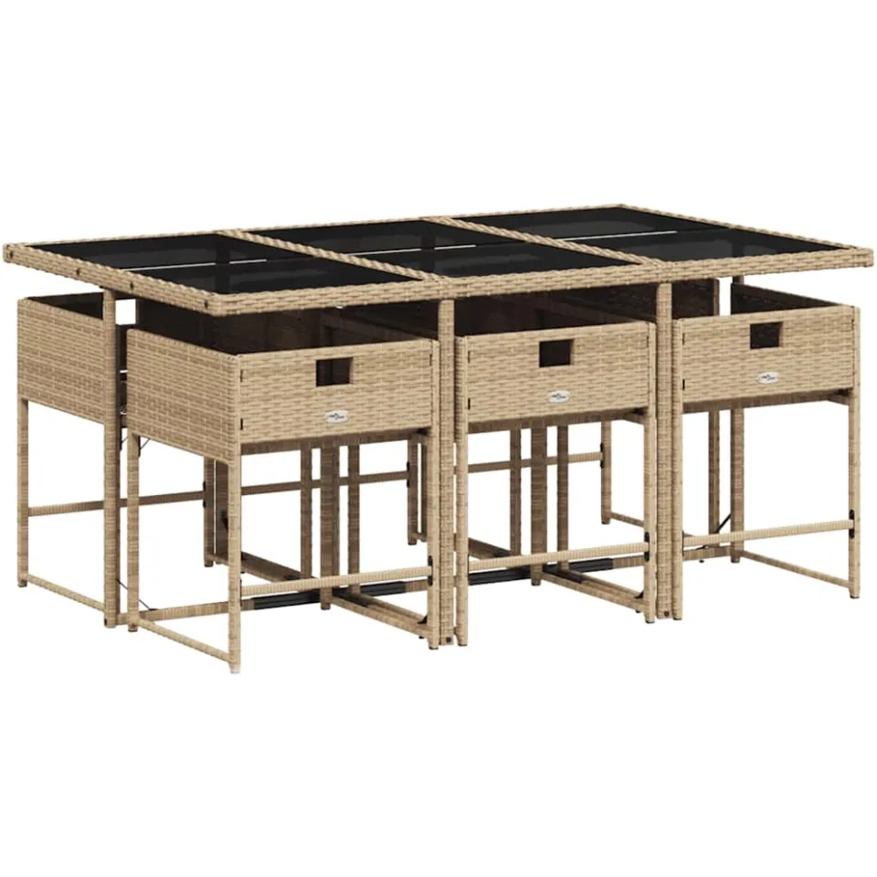 vidaXL 7-delige Tuinset met kussens poly rattan gemengd beige