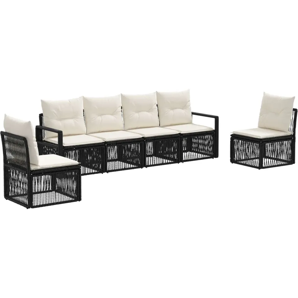 vidaXL Tuinbankenset 6 st 6-zits Zwart poly rattan, foto 3