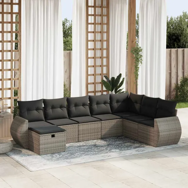 vidaXL 8-delige Loungeset met kussens poly rattan grijs, foto 2