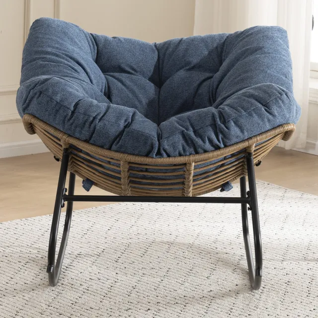 DESMIU Schommelstoel 95 Bij 107 Bij 83 Cm - Gepolsterde Chenille Met Metalen Frame En Armleuningen - Woonkamer Slaapkamer - Blauw