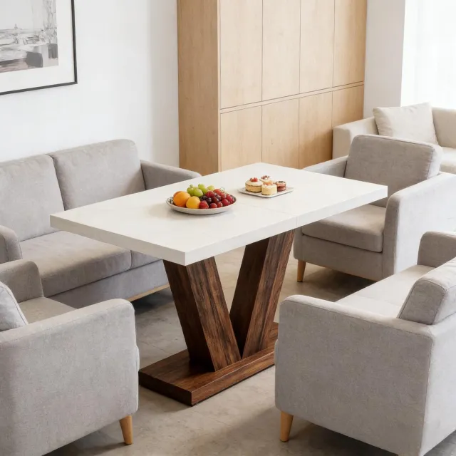 CHICFURN Eettafel - 4 personen - vaste tafel - rechthoekig - wit Rustiek bruin