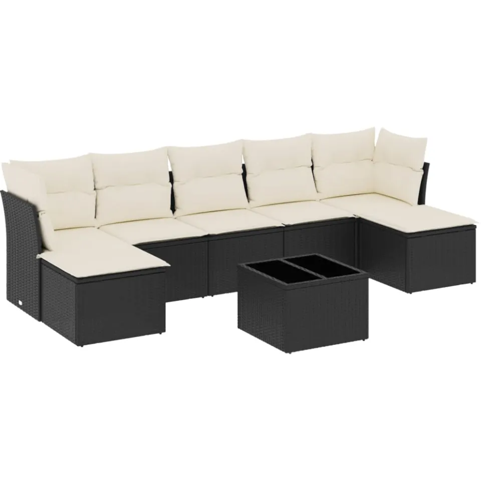 vidaXL 8-delige Loungeset met kussens poly rattan zwart
