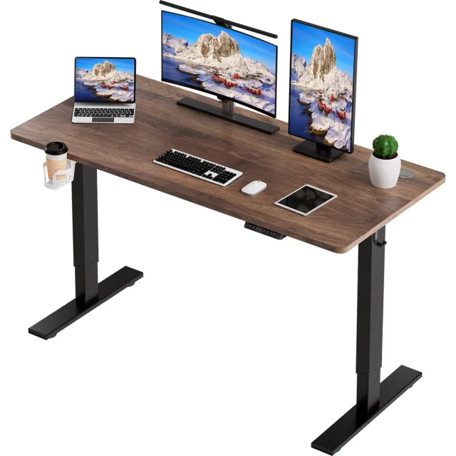 HOMAVO Zit-sta bureau 120 x 60 cm - Elektrisch verstelbaar - Anti-botsingstechnologie - USB-A/USB-C poorte Walnootkleur