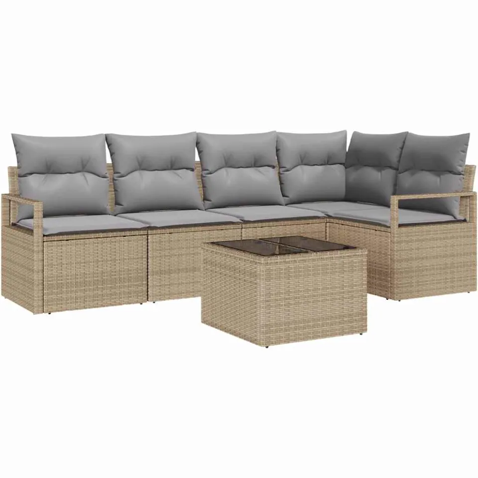 vidaXL Bankstel 6 st Beige poly rattan