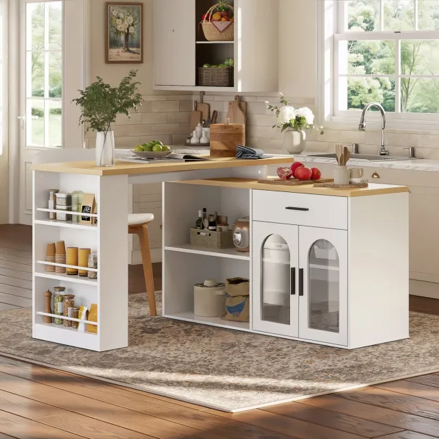 VVBV Keukeneiland 136x50x78 cm – Keukenmeubel met Opbergruimte, Lades en Legplanken – Modern Design – Voor Woonkamer – Voor Keuken en Eetkamer – Wit