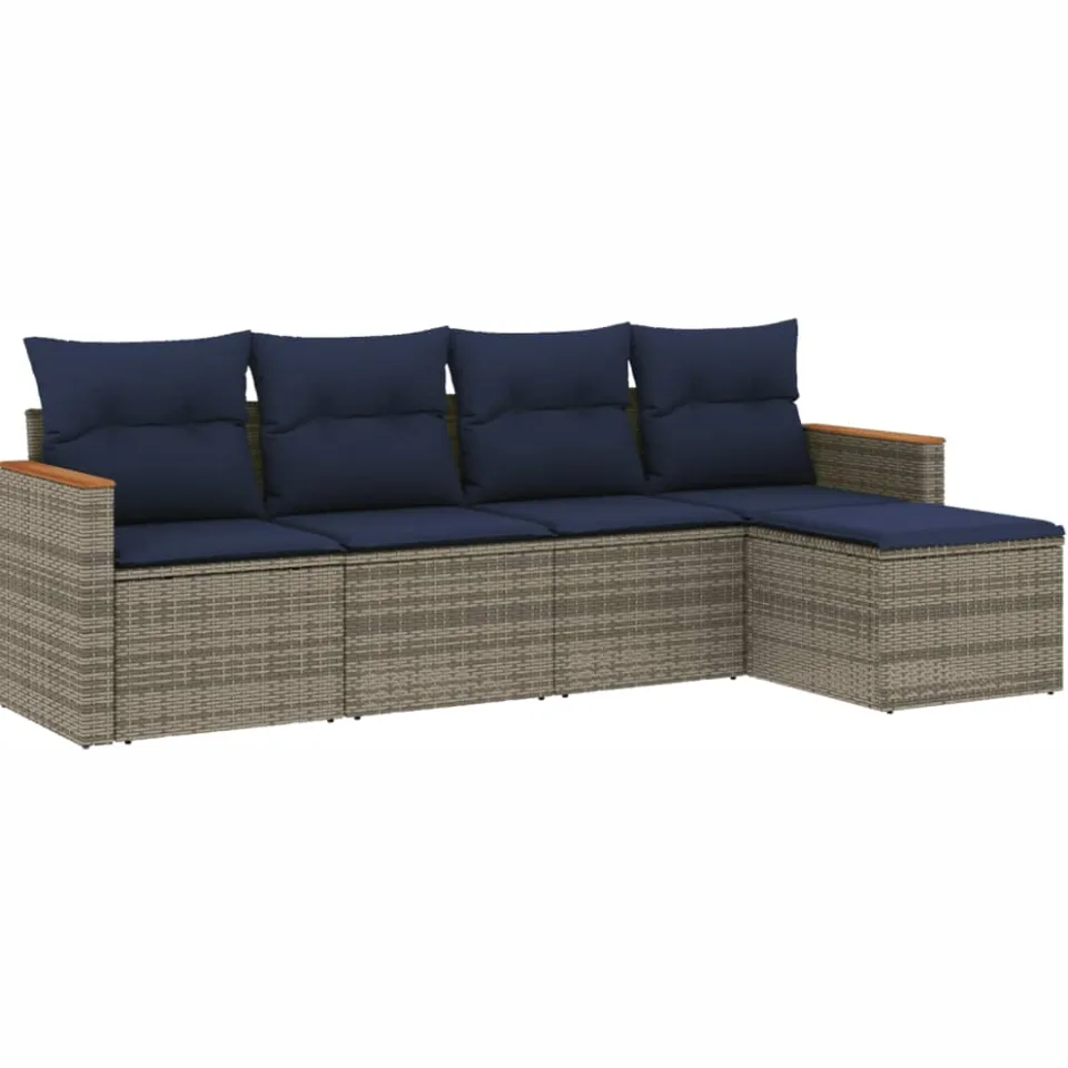 vidaXL 5-delige tuinbankset met kussens, grijs polyrotan, foto 3