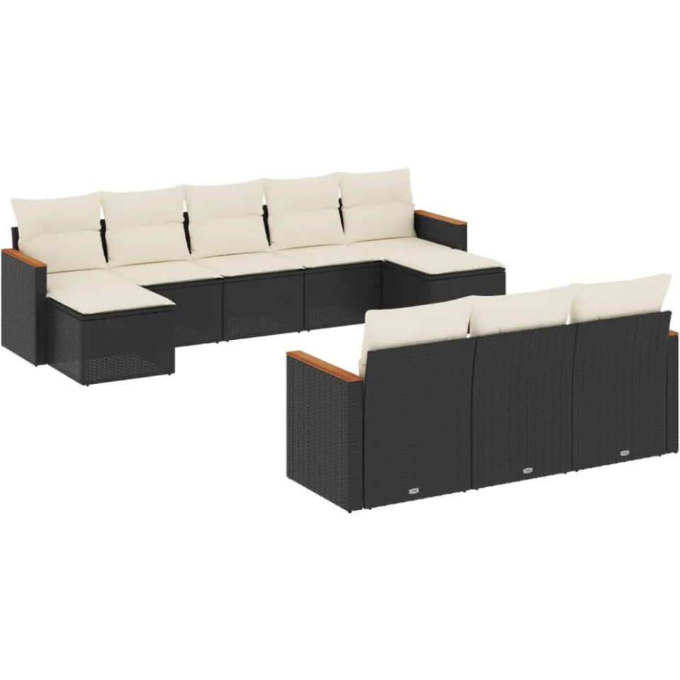 vidaXL 10-delige Loungeset met kussens poly rattan zwart, foto 3