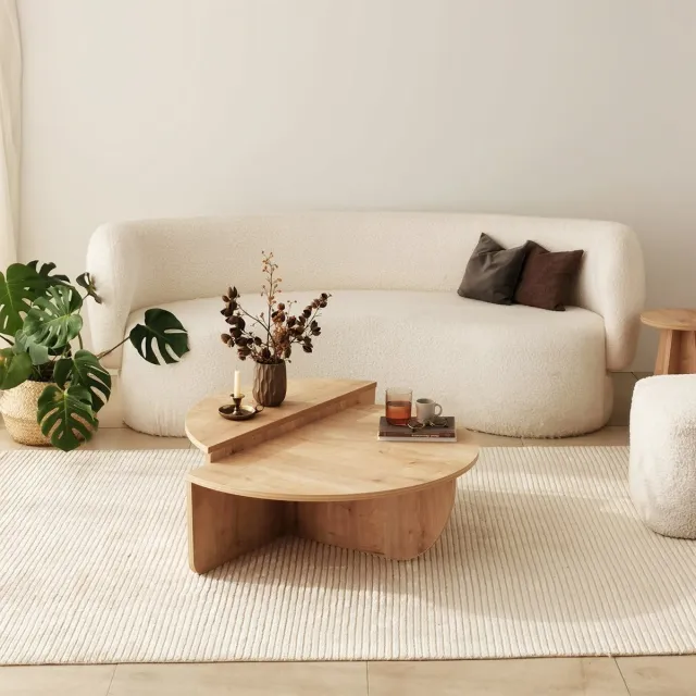 Vente-unique Set van 2 salontafels - Licht naturel - ALOEVA L 90 cm x H 30 cm x D 90 cm Natuurlijk licht