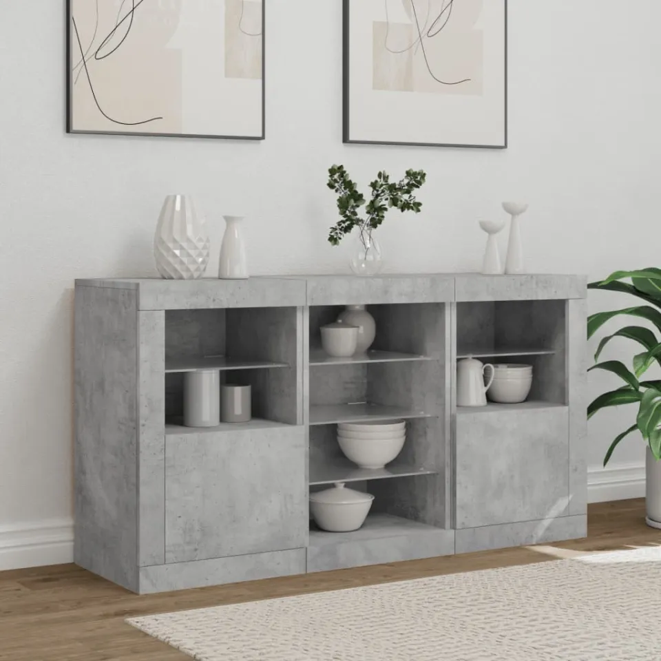 vidaXL Dressoir met LED-verlichting 123x37x67 cm betongrijs grijs, foto 2