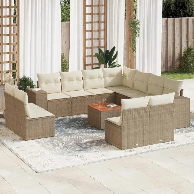 vidaXL 12-delige Loungeset met kussens poly rattan beige, foto 2