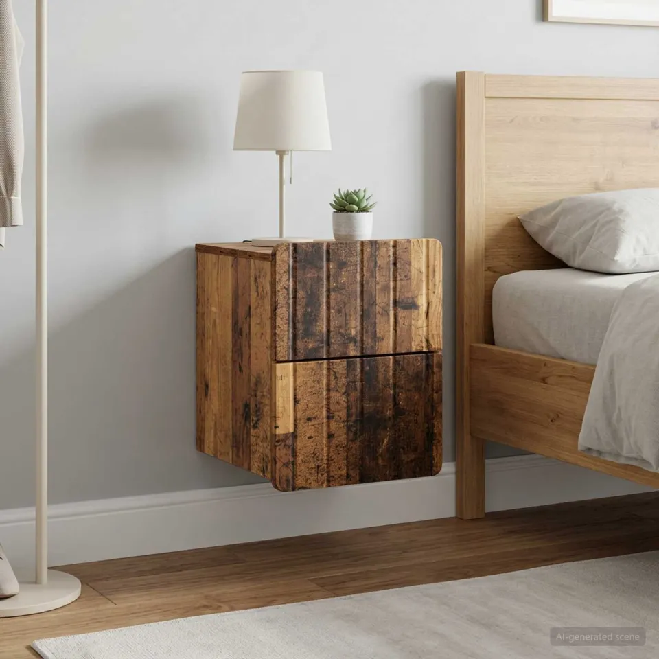 vidaXL Wandbeugel Bedkast 2 st Oud hout 33 x 34,5 x 43 cm Bewerkt hout bruin, foto 4