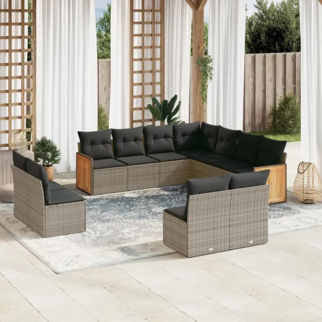 vidaXL 11-delige Loungeset met kussens poly rattan grijs, foto 2