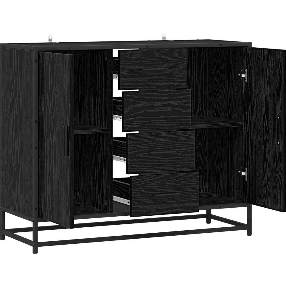 vidaXL Dressoir Zwart eiken 92 x 35 x 76 cm Bewerkt hout, foto 4