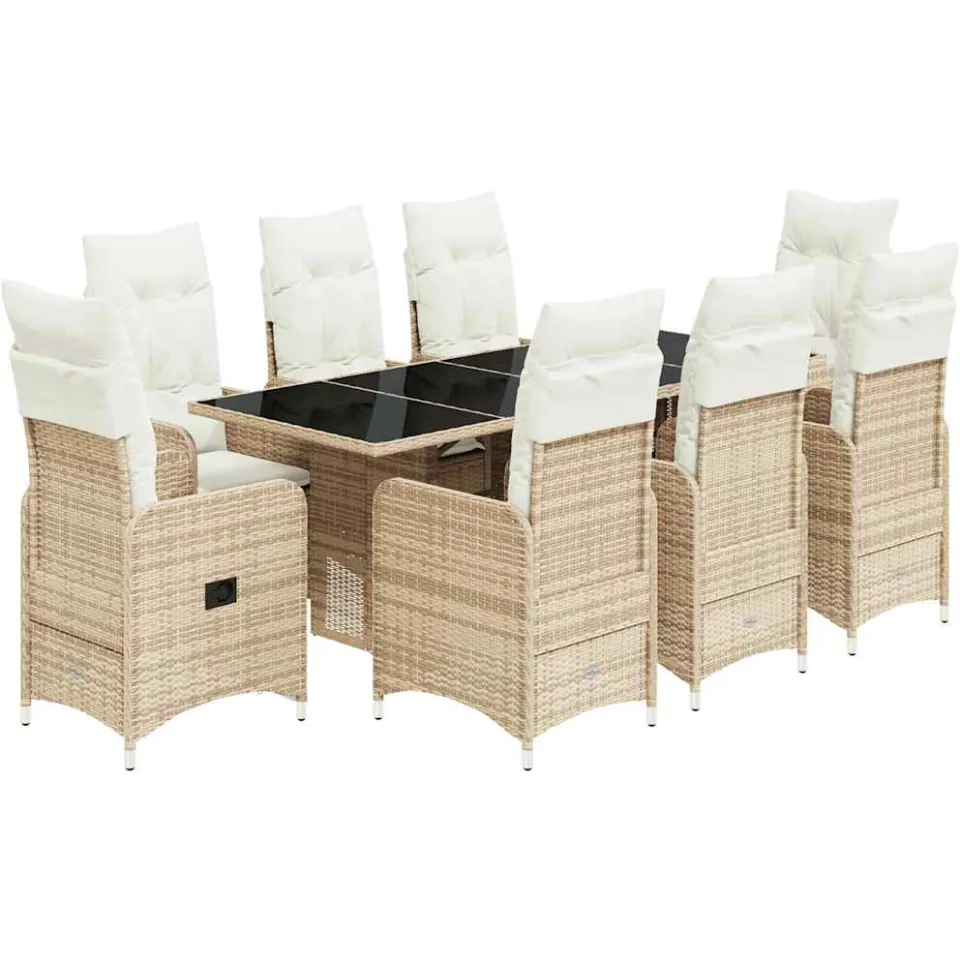 vidaXL 9-delige Bistroset met kussens poly rattan beige, foto 3