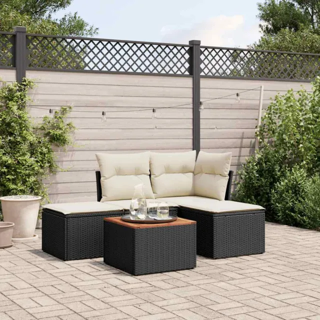 vidaXL 5-delige Loungeset met kussens poly rattan zwart, foto 2