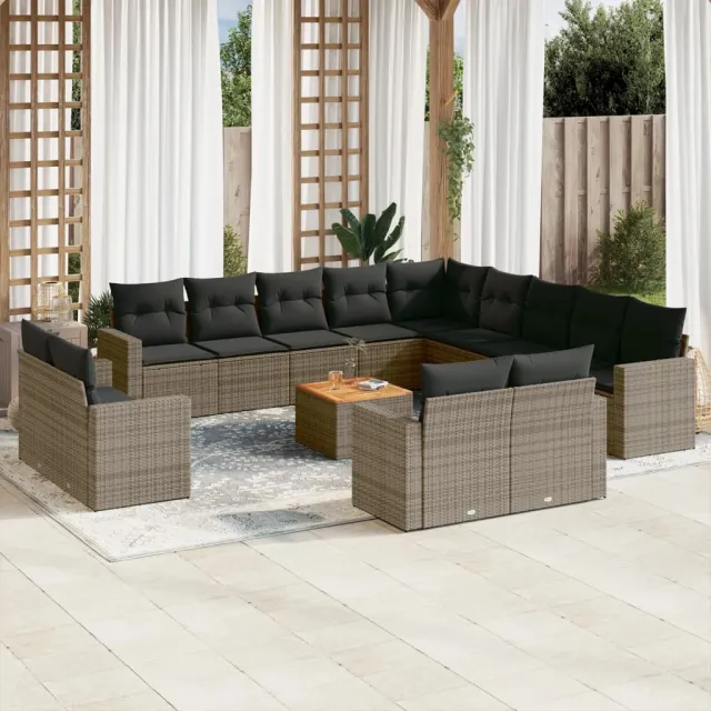vidaXL 14-delige Loungeset met kussens poly rattan grijs, foto 2