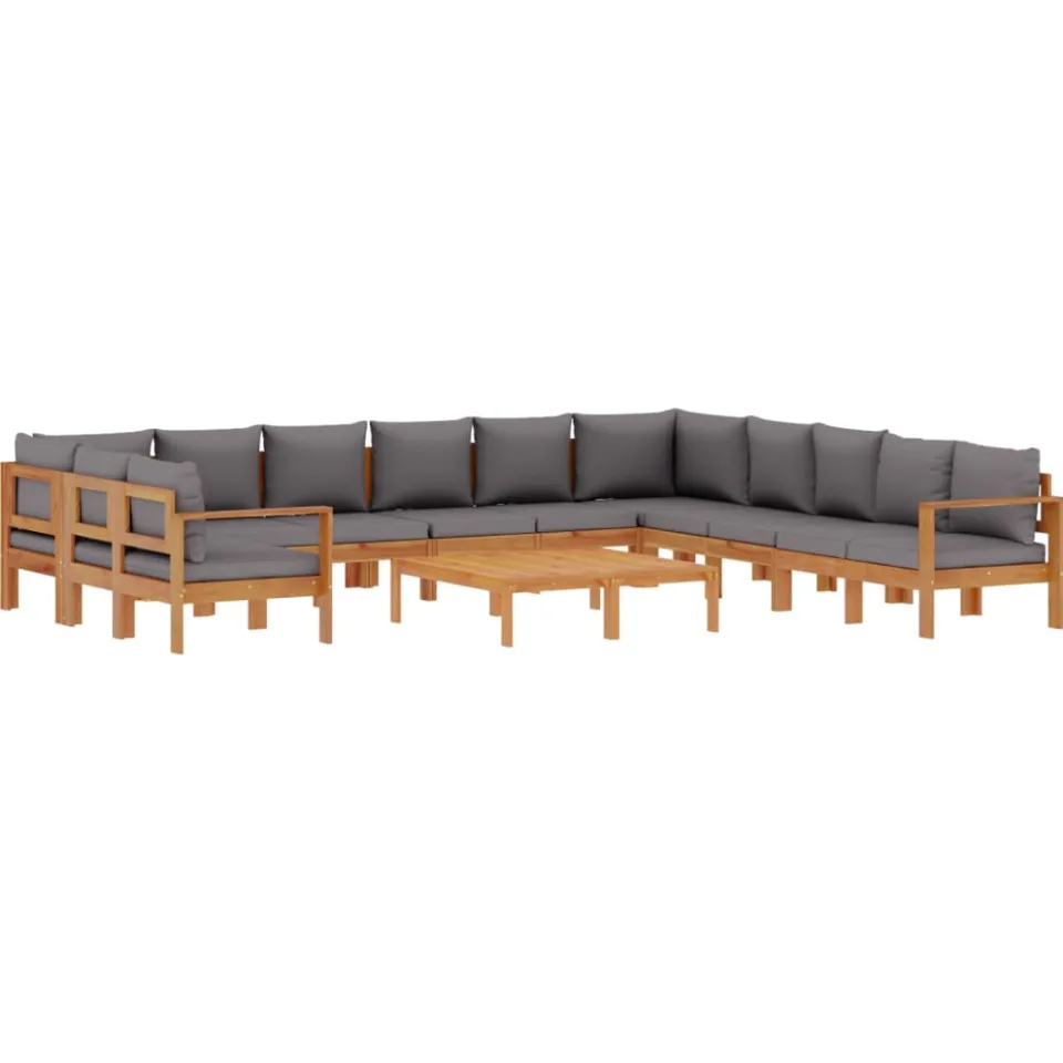 vidaXL 9-delige Loungeset met kussens massief acaciahout grijs, foto 3