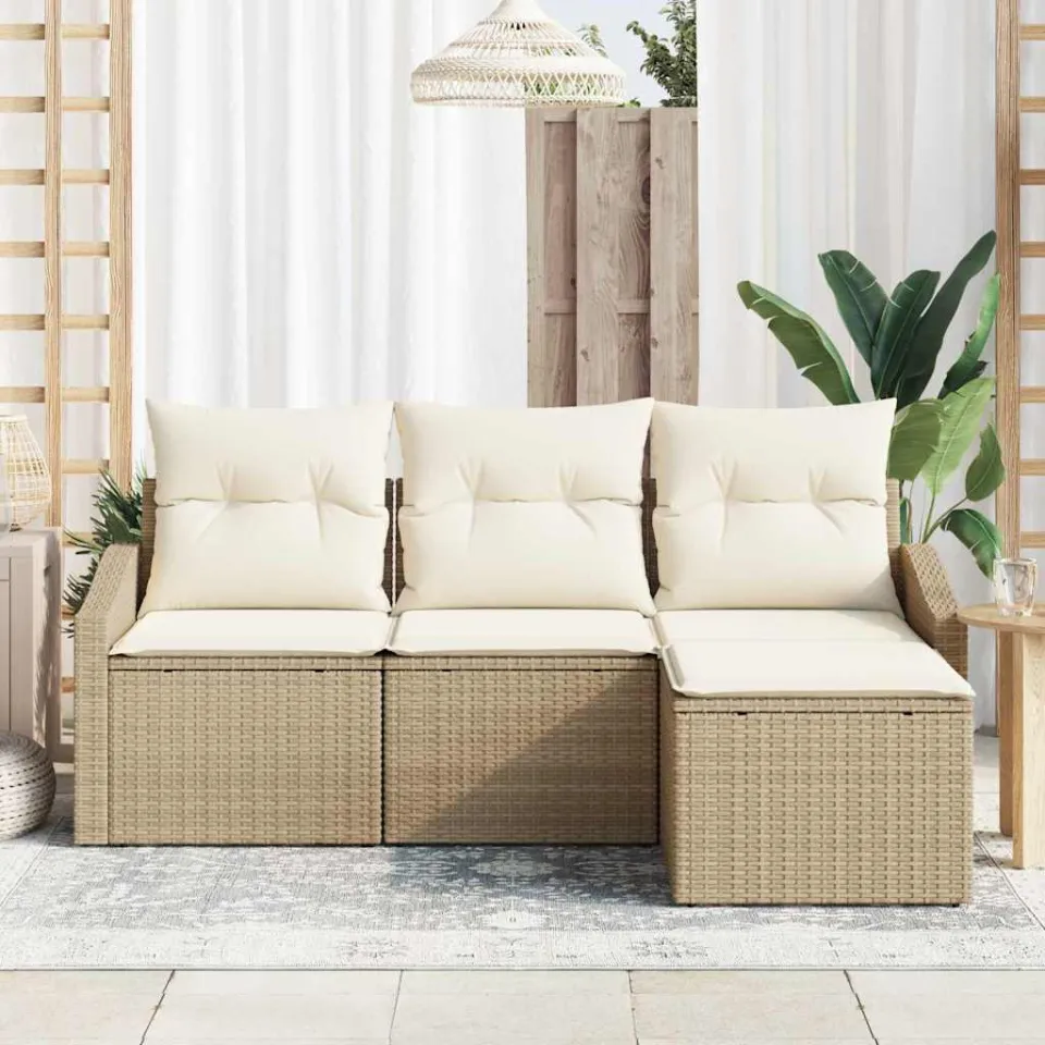 vidaXL Bankstel 4 st Beige en Crème poly rattan, foto 3