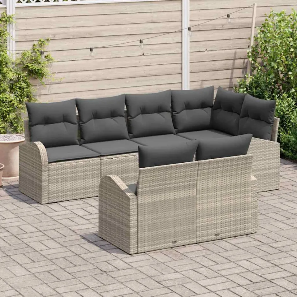 vidaXL Tuin Sofa Set Lichtgrijs poly rattan, foto 3