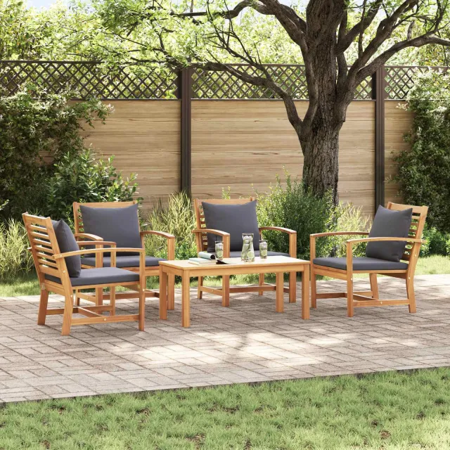 vidaXL Tuinbankenset 5 st Naturel Massief Teakhout, foto 2
